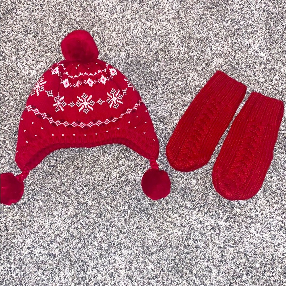 Gymboree Girls Fair Isle Red Stocking Hat & Mitten